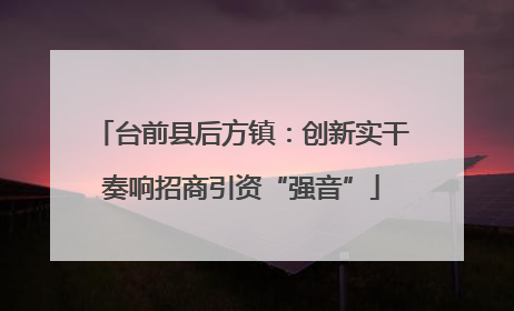 台前县后方镇：创新实干奏响招商引资“强音”