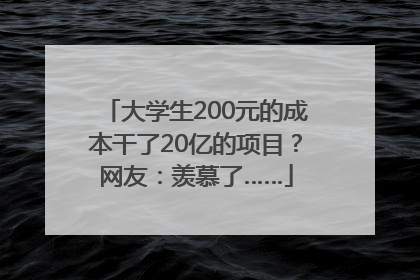 大学生200元的成本干了20亿的项目？网友：羡慕了……